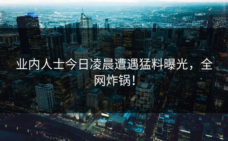 业内人士今日凌晨遭遇猛料曝光，全网炸锅！