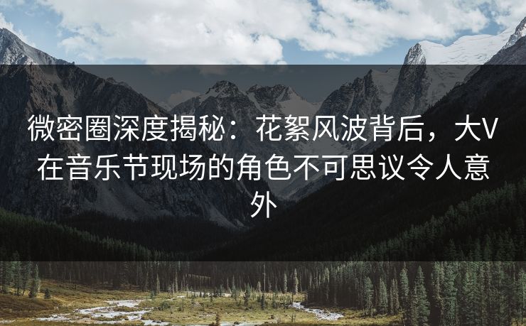微密圈深度揭秘：花絮风波背后，大V在音乐节现场的角色不可思议令人意外