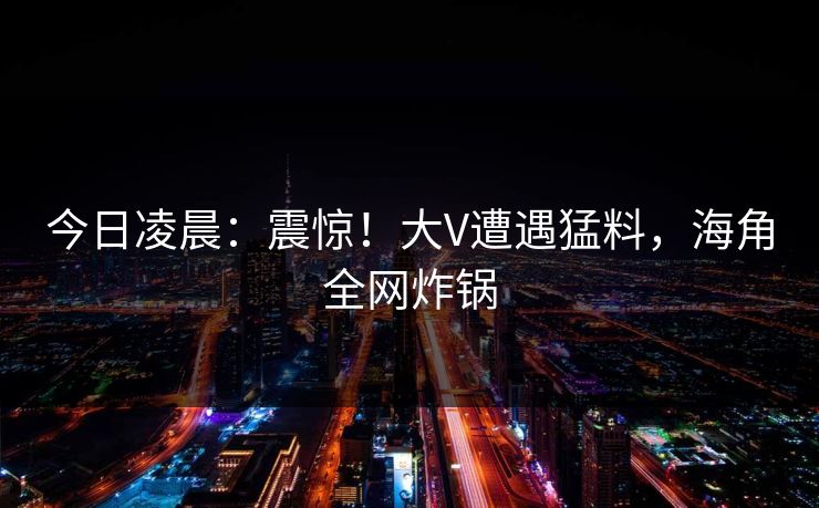 今日凌晨：震惊！大V遭遇猛料，海角全网炸锅